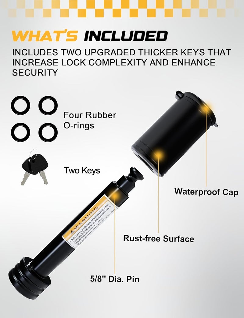 RETRUE Trailer Hitch Receiver Pin Lock, Suitable for 2 Inch Receiver, 5/8" Dia Hitch Lock for Securely Locking Trailer Hitch with Two Keys, Black(2 Pack) - Image 5